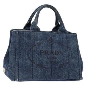 PRADA Canapa PM Hand Bag Denim Blue Gold